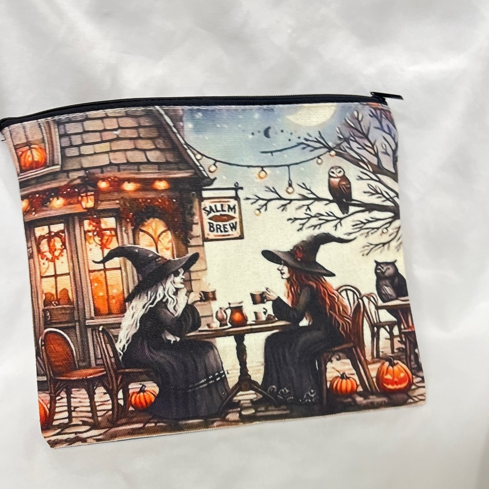Witchy Themed Zipper Pouch, NIP, 100% Poly, looks/feels soft canvas, zip closure